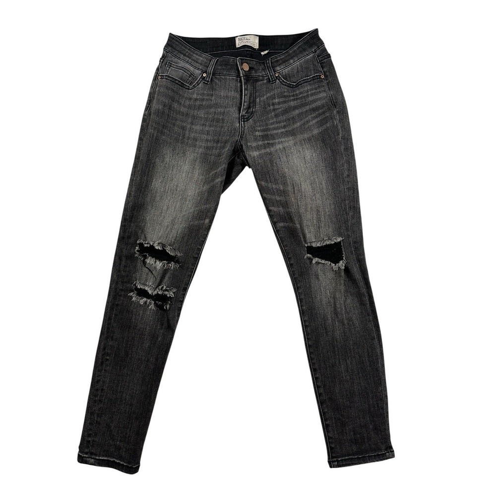 BKE Payton Womens Skinny Jeans Faded‎ Black Distressed Ripped Knee Size 28 X 26